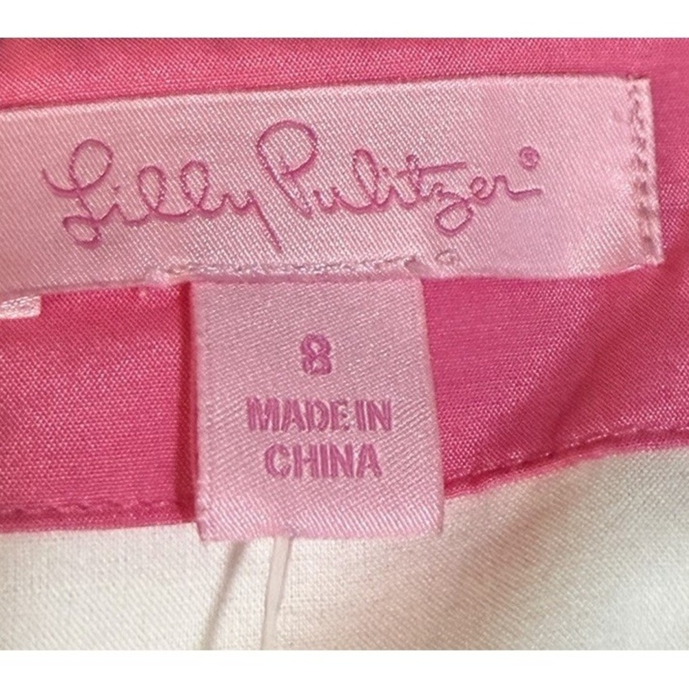 Lilly Pulitzer Strapless Dress W Size 8 Pink Floral Silk Cotton Resort Sundress - Picture 9 of 16